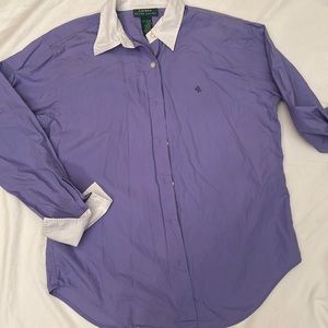 Purple and white long sleeve button down shirt